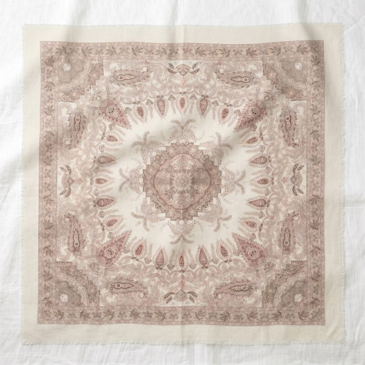 Sera silk-wool scarf with scattered paisley print — flat lay, dusty blush, MonBebe Singapore