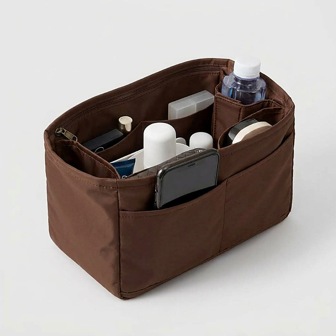 Bag organiser flat lay showing exterior colour and pockets, MonBebe Singapore
