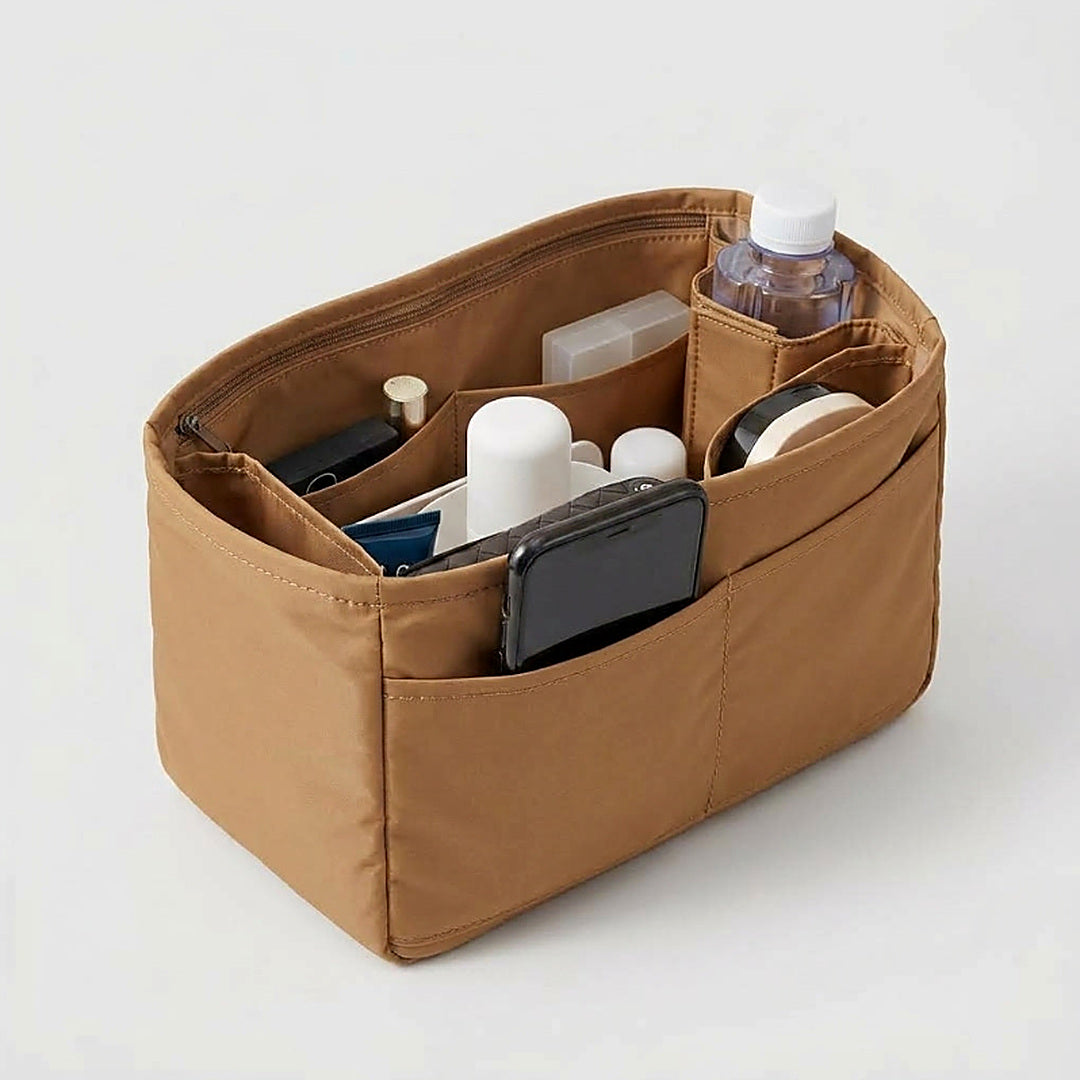 Bag organiser flat lay showing exterior colour and pockets, MonBebe Singapore