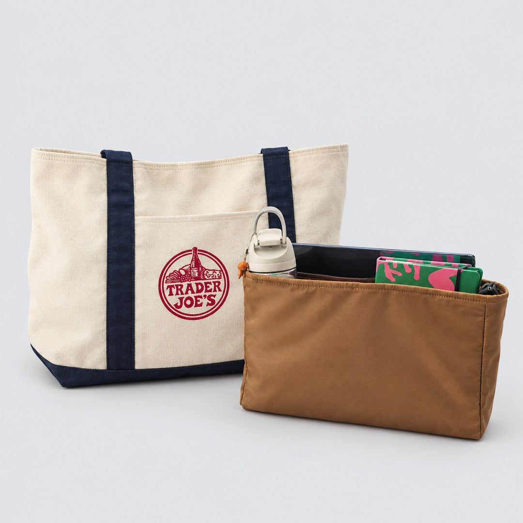 Bag organiser beside a large canvas tote, MonBebe Singapore