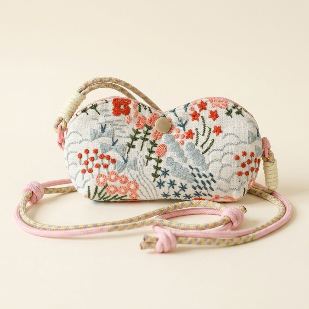 Bloom embroidered glasses case in Coral Tide floral embroidery —  MonBebe Singapore