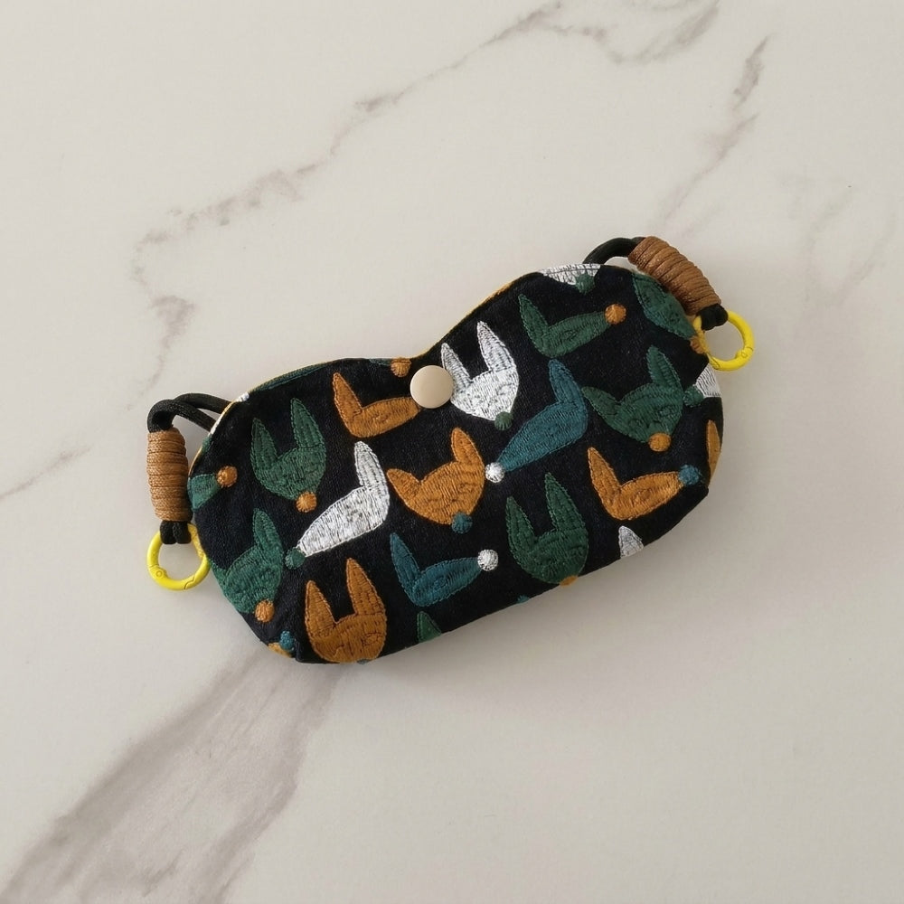 Bloom embroidered glasses case in Midnight Foxes — black canvas with fox embroidery, MonBebe Singapore