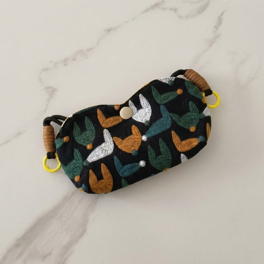 Bloom embroidered glasses case in Midnight Foxes — black canvas with fox embroidery, MonBebe Singapore