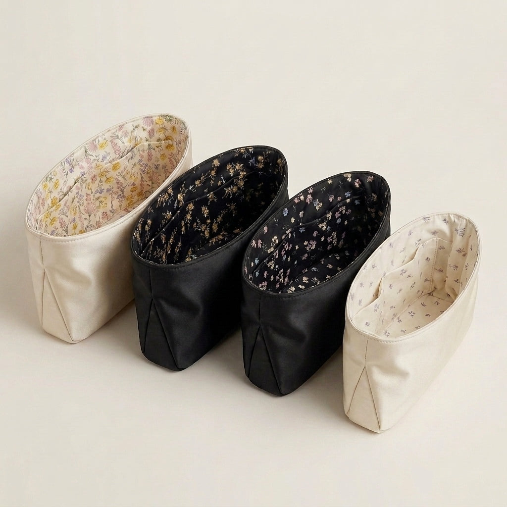 Evelyne Bag Organiser flat lay showing exterior colour and interior print, MonBebe Singapore