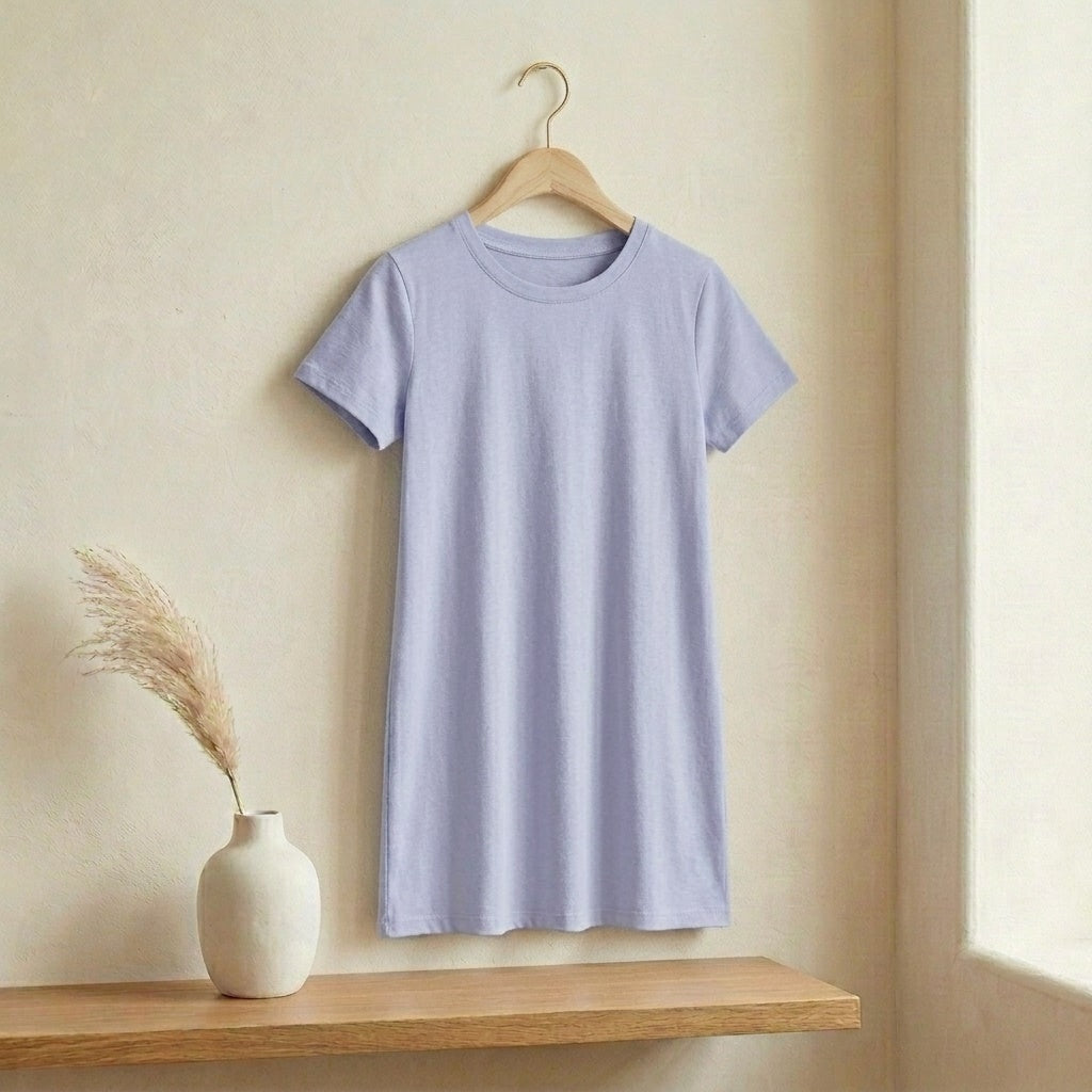 Periwinkle blue girls lounge dress with built-in bra pad on hanger — MonBebe Singapore