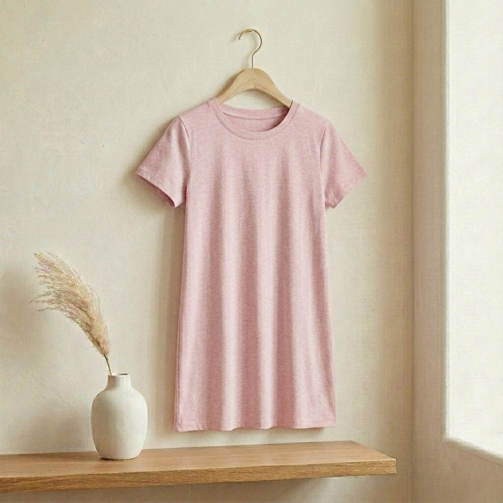 Powder pink girls lounge dress with built-in bra pad on hanger — MonBebe Singapore