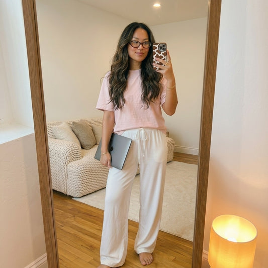 Girl wearing powder pink cool-touch lounge top with built-in bra pad  ages 9 to 15 — MonBebe Singapore