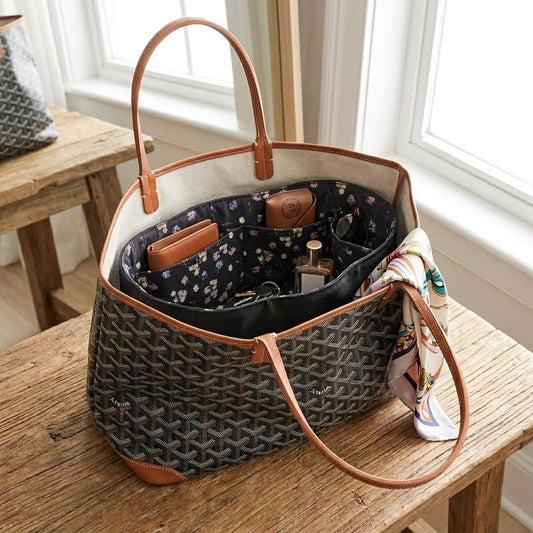 Goyard Bag Organiser fitted inside a Goyard tote, showing structure and fit, MonBebe Singapore