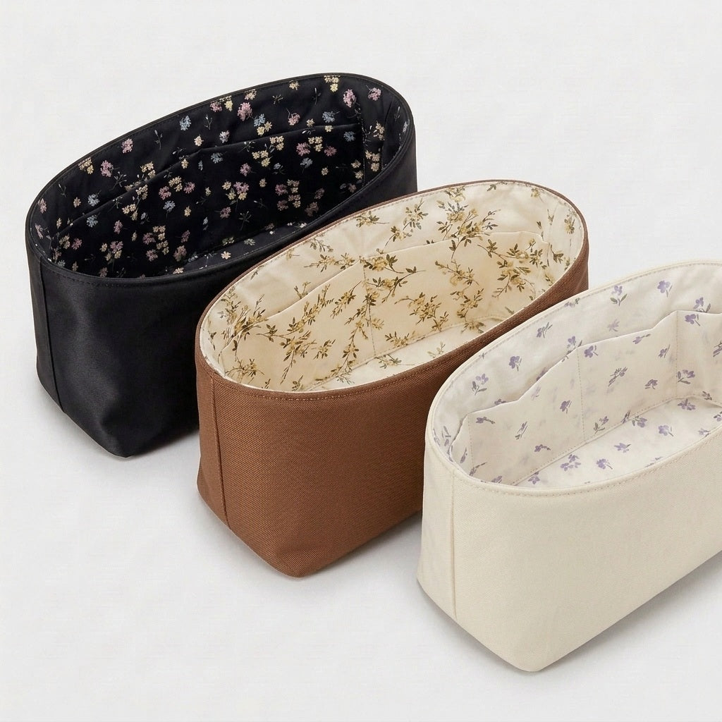 Kelly Bag Organiser flat lay showing exterior colour and interior print, MonBebe Singapore