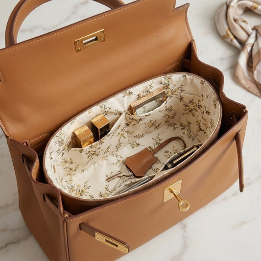Kelly Bag Organiser fitted inside a Kelly 25, showing structure and fit, MonBebe Singapore