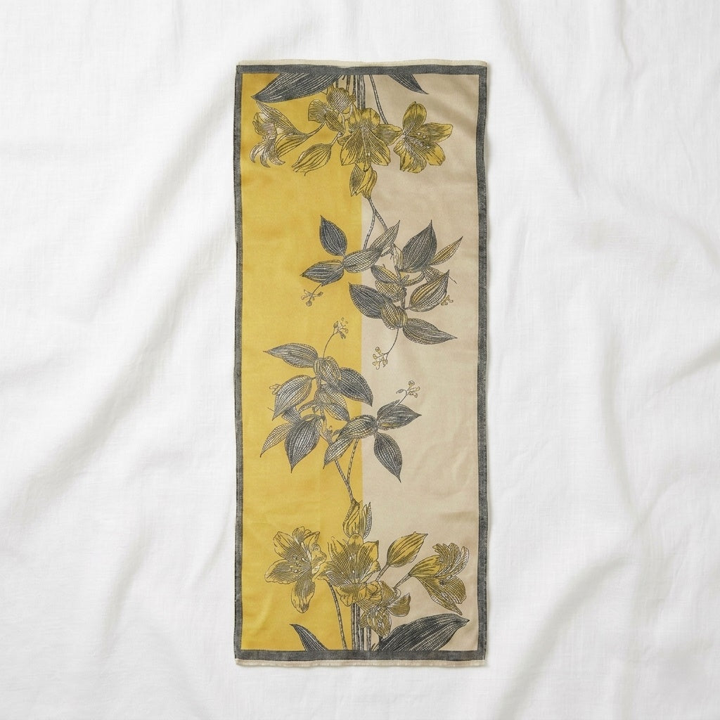 Kii premium wool wrap shawl, warm yellow with a soft draping finish laid flat showing full design —  MonBebe Singapore