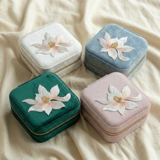Lianne embroidered travel jewellery case in all available colours round and square —  MonBebe Singapore