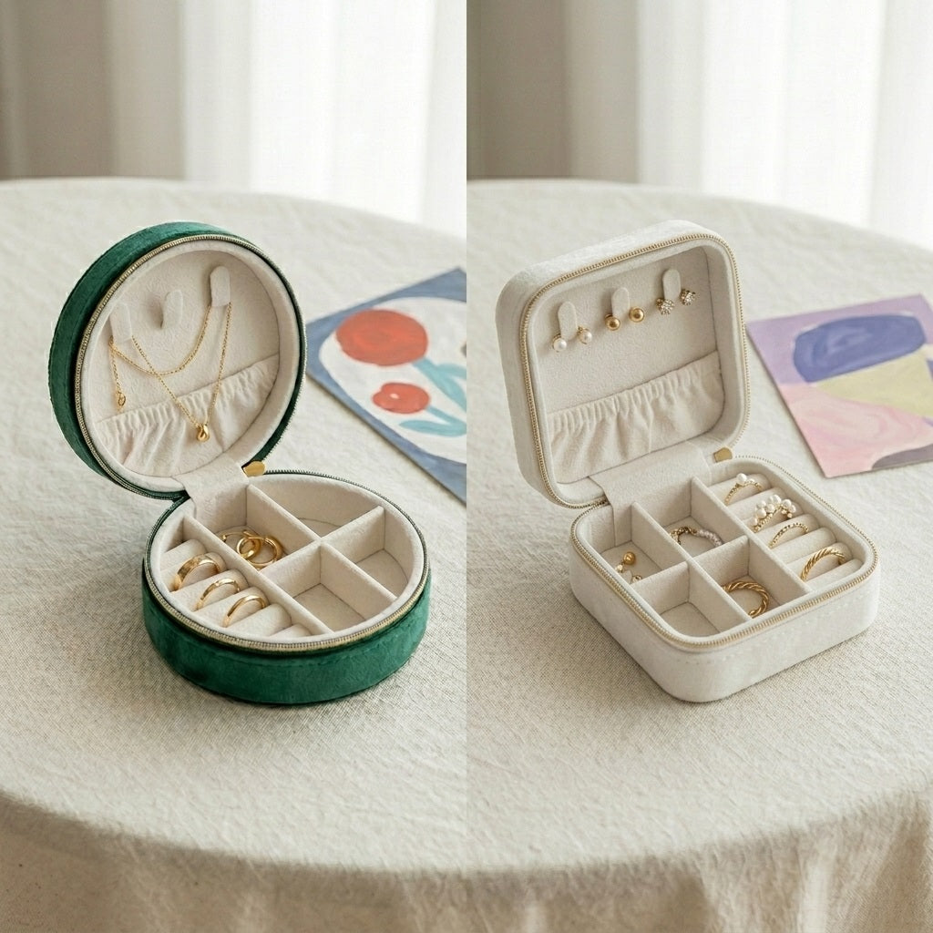 Interior of Lianne travel jewellery case showing removable dividers, ring groove and necklace hooks —  MonBebe Singapore