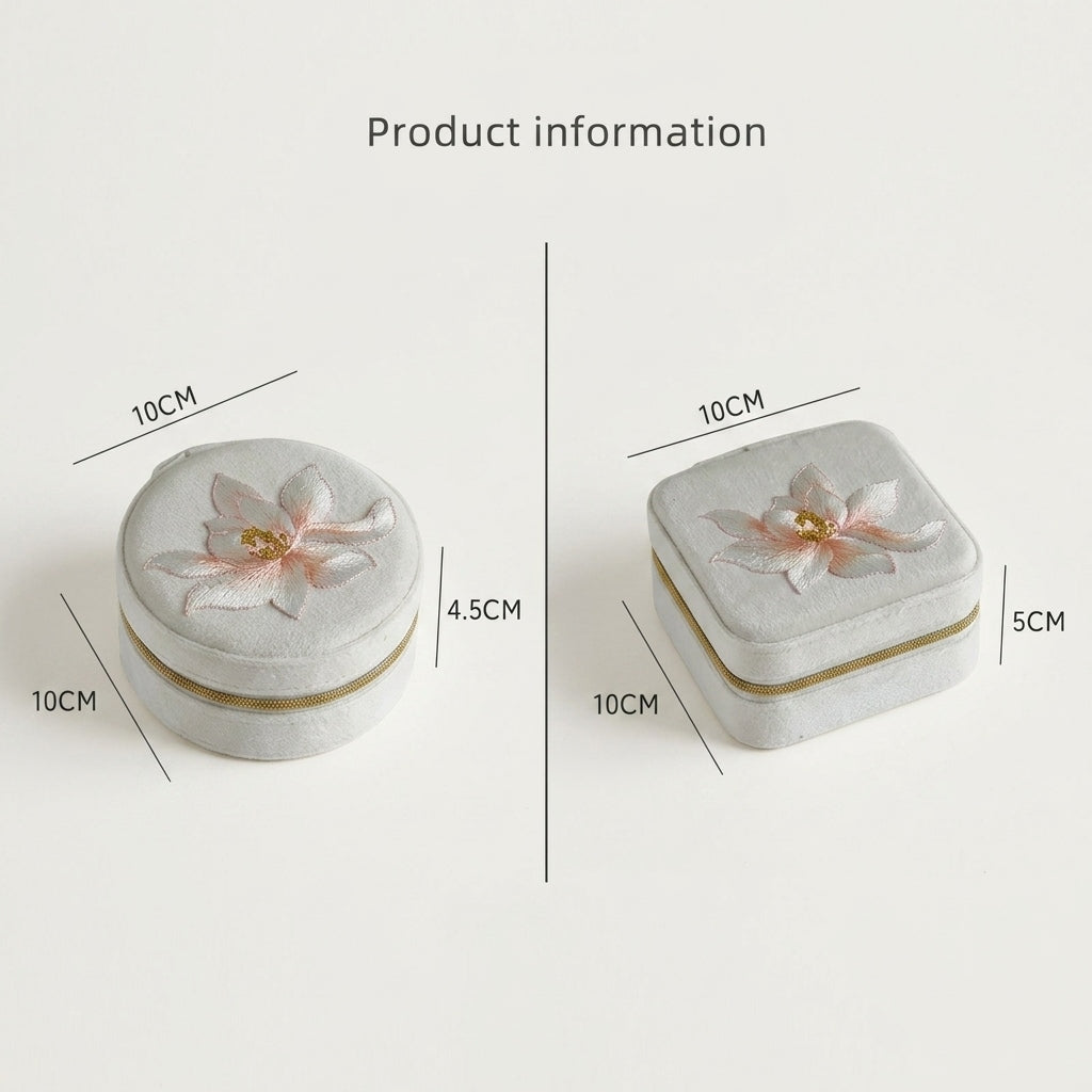 Lianne embroidered travel jewellery case product information — Italian flannelette exterior with lotus motif —  MonBebe Singapore