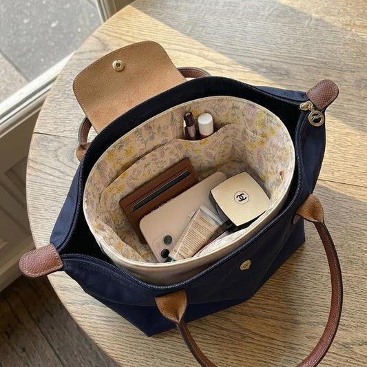 Longchamp Le Pliage Bag Organiser fitted inside a Le Pliage tote, showing structure and fit, MonBebe Singapore