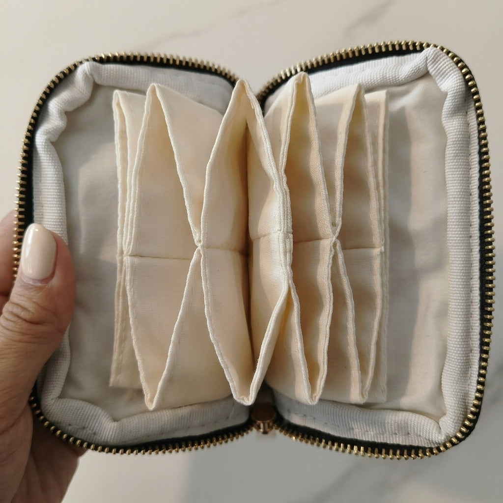 Briar pouch open, showing six divided interior compartments, MonBebe Singapore
