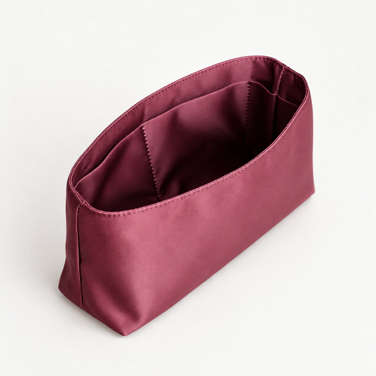 Bag organiser for Chanel 2.55 in Bordeaux Red satin, flat lay, MonBebe Singapore