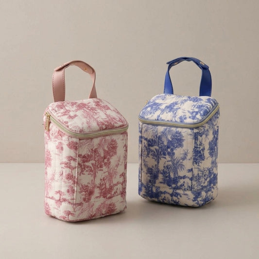 Colette insulated Toile de Jouy lunch bag, Classic Blue and Classic Pink, MonBebe Singapore