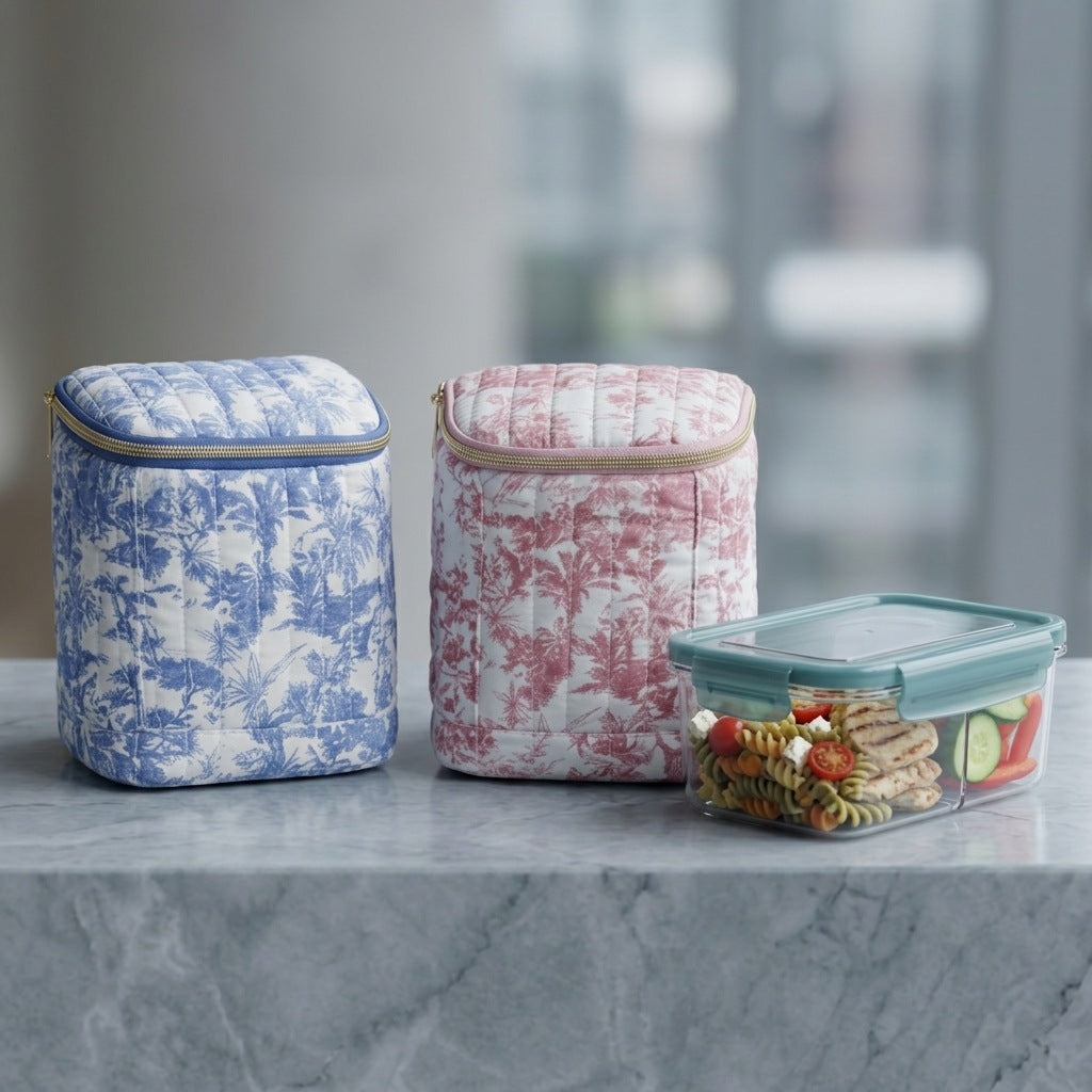 Colette insulated Toile de Jouy lunch bag, Classic Blue and Classic Pink, MonBebe Singapore