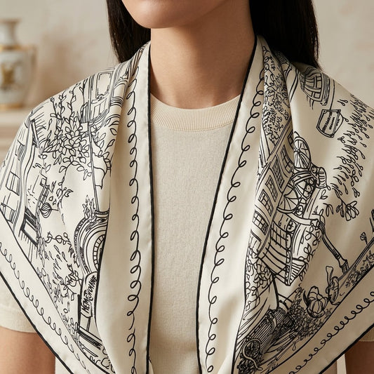 Silk scarf draped as a shawl over shoulders, MonBebe Singapore