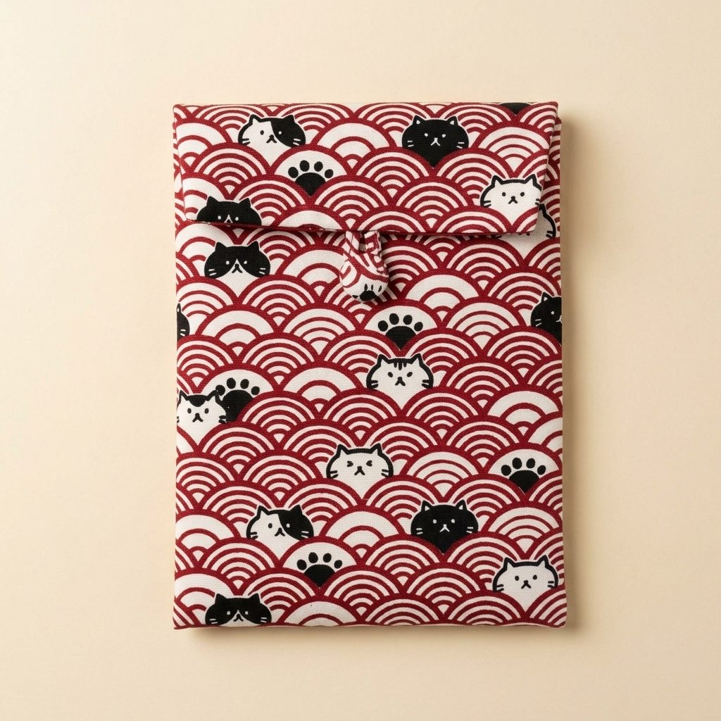 Marin custom-fit e-reader sleeve in Nami wave and cat print, MonBebe Singapore
