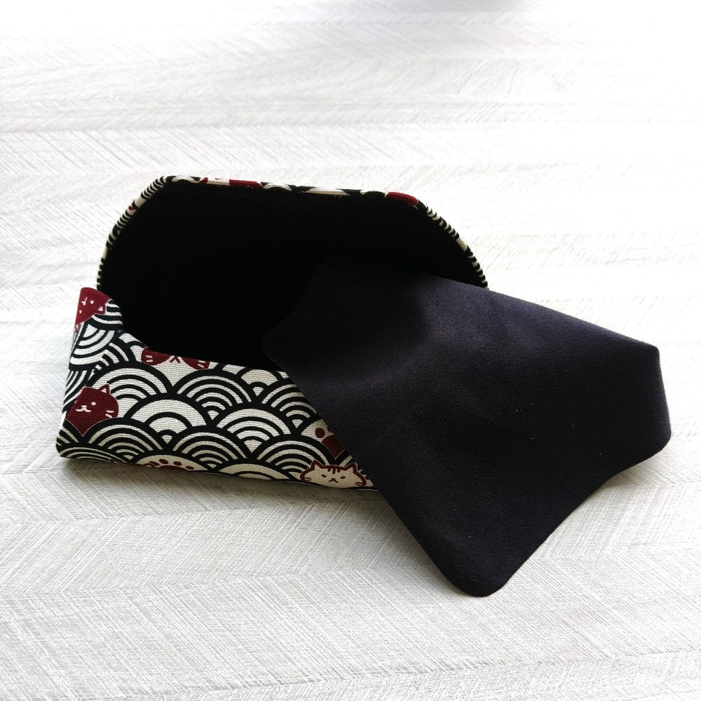 Nami Japanese wave cat glasses case in Black Wave black seigaiha print —  MonBebe Singapore
