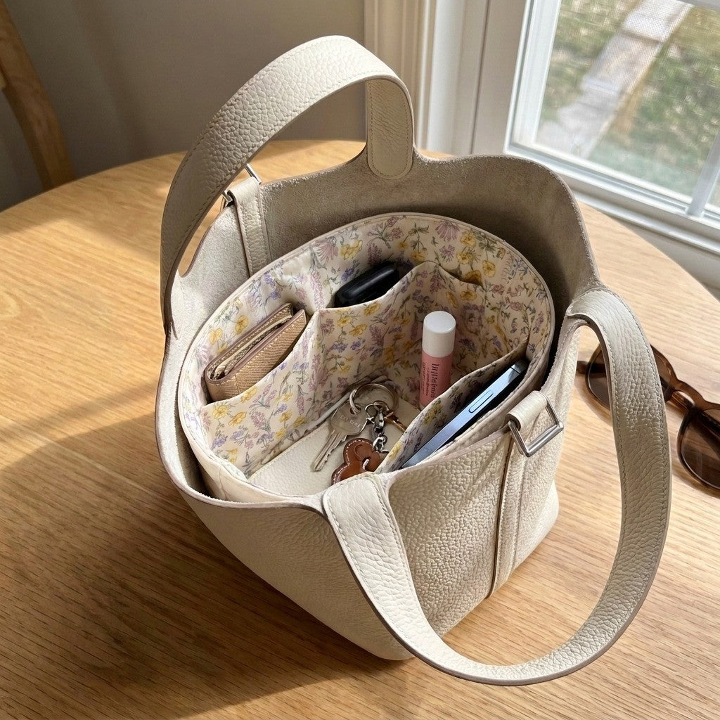 Picotin Bag Organiser fitted inside a Picotin bag, showing structure and fit, MonBebe Singapore