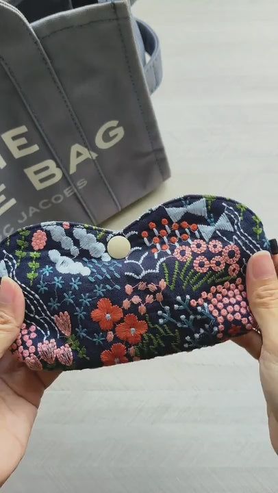 Bloom embroidered glasses case in Wild Garden — navy floral embroidery, MonBebe Singapore