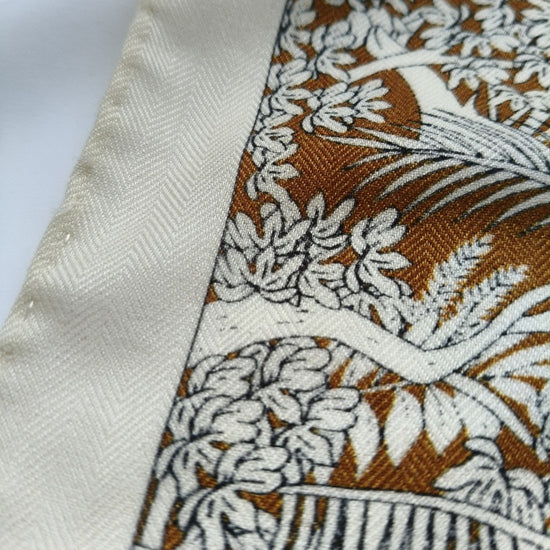 Video of Arbor silk-wool blanket shawl, ivory botanical print —  MonBebe Singapore