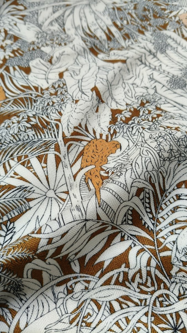 Video of Arbor silk-wool blanket shawl, ivory botanical print