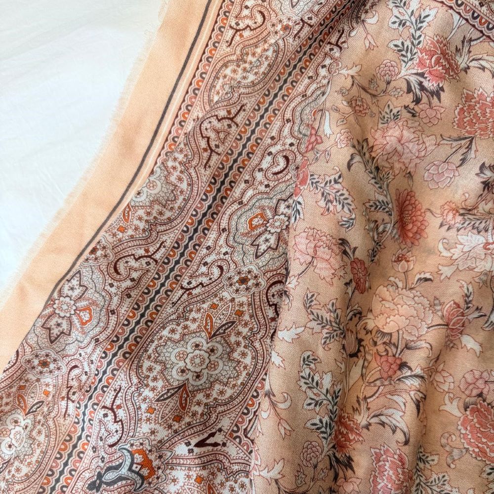 Video of Fiora lightweight wool scarf with paisley and floral print — MonBebe Singapore