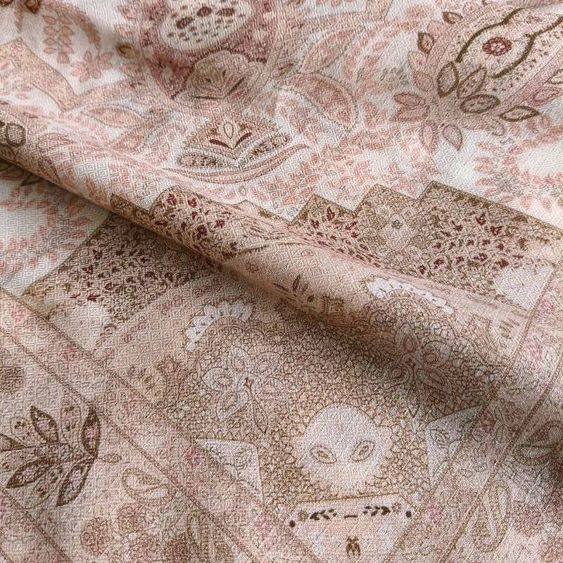 Close-up Sera silk-wool paisley scarf showing double-sided print and fringe edge — MonBebe Singapore