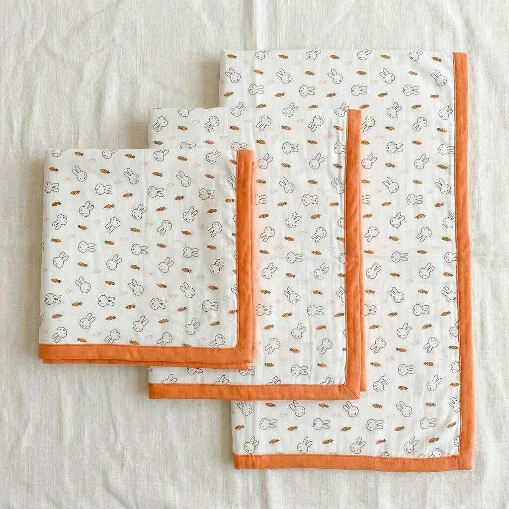 Tokki bamboo cotton blanket shown in three sizes 120x120cm 120x150cm and 150x200cm, MonBebe