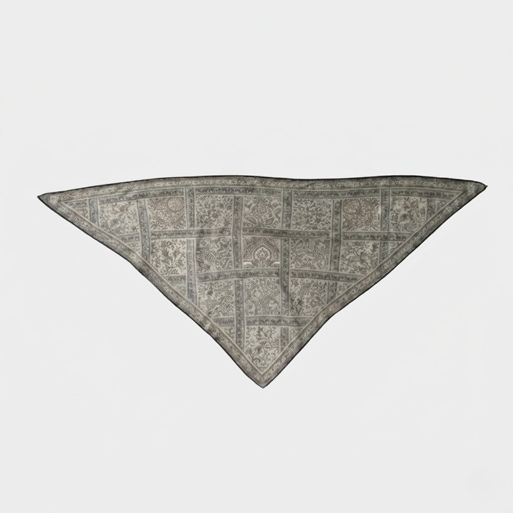 Veil triangular silk-wool scarf, classic paisley print laid flat —  MonBebe Singapore