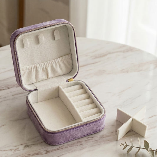 Interior of Yuri travel jewellery case showing removable dividers, ring groove and necklace hooks —  MonBebe Singapore